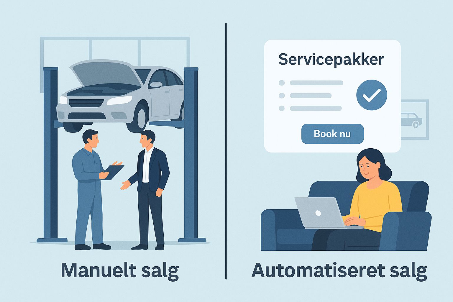 Værkstedsmedarbejder bruger digital platform til at sælge servicepakker online via MiCAR AUTO E-COMMERCE